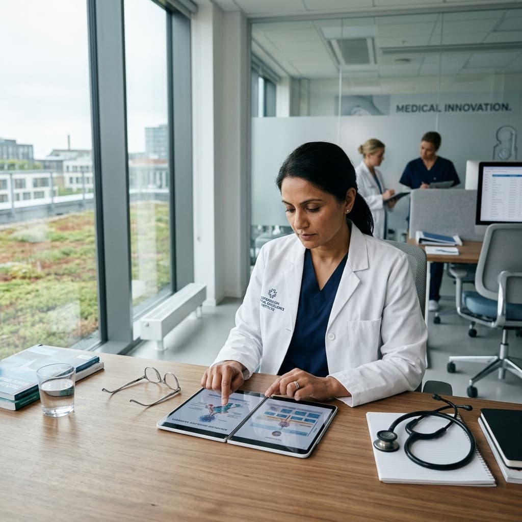 Medical professional reviewing clinical material